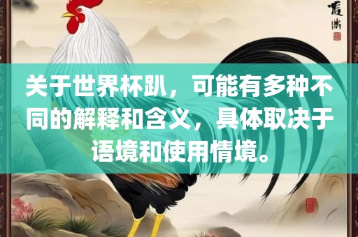 关于世界杯趴，可能有多种不同的解释和含义，具体取决于语境和使用情境。