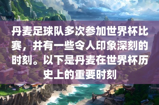 丹麦足球队多次参加世界杯比赛，并有一些令人印象深刻的时刻。以下是丹麦在世界杯历史上的重要时刻