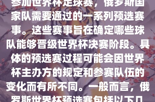 俄罗斯世界杯预选赛是指为了参加世界杯足球赛，俄罗斯国家队需要通过的一系列预选赛事。这些赛事旨在确定哪些球队能够晋级世界杯决赛阶段。具体的预选赛过程可能会因世界杯主办方的规定和参赛队伍的变化而有所不同。一般而言，俄罗斯世界杯预选赛包括以下几个阶段