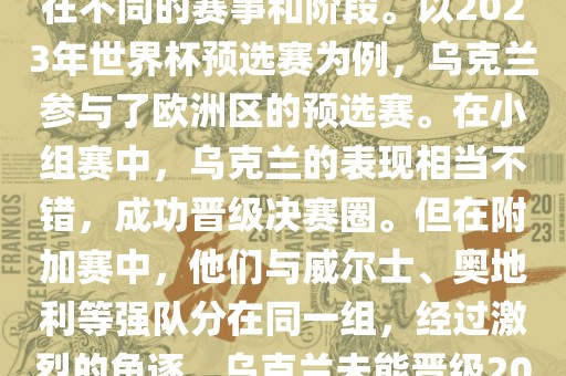 关于乌克兰的世界杯预选赛，存在不同的赛事和阶段。以2023年世界杯预选赛为例，乌克兰参与了欧洲区的预选赛。在小组赛中，乌克兰的表现相当不错，成功晋级决赛圈。但在附加赛中，他们与威尔士、奥地利等强队分在同一组，经过激烈的角逐，乌克兰未能晋级2023年世界杯决赛圈。