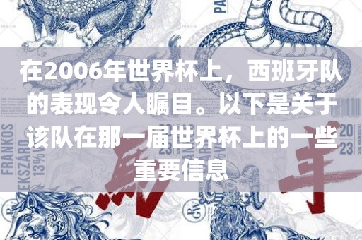 在2006年世界杯上，西班牙队的表现令人瞩目。以下是关于该队在那一届世界杯上的一些重要信息