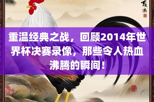 重温经典之战，回顾2014年世界杯决赛录像，那些令人热血沸腾的瞬间！