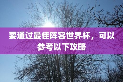 要通过最佳阵容世界杯，可以参考以下攻略眉山市正发家政服务有限公司